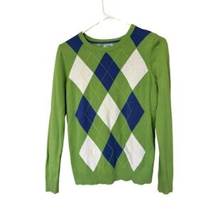 IZOD Mens Argyle Crew Neck Sweater Green Blue White Medium Long Spring  Preppy